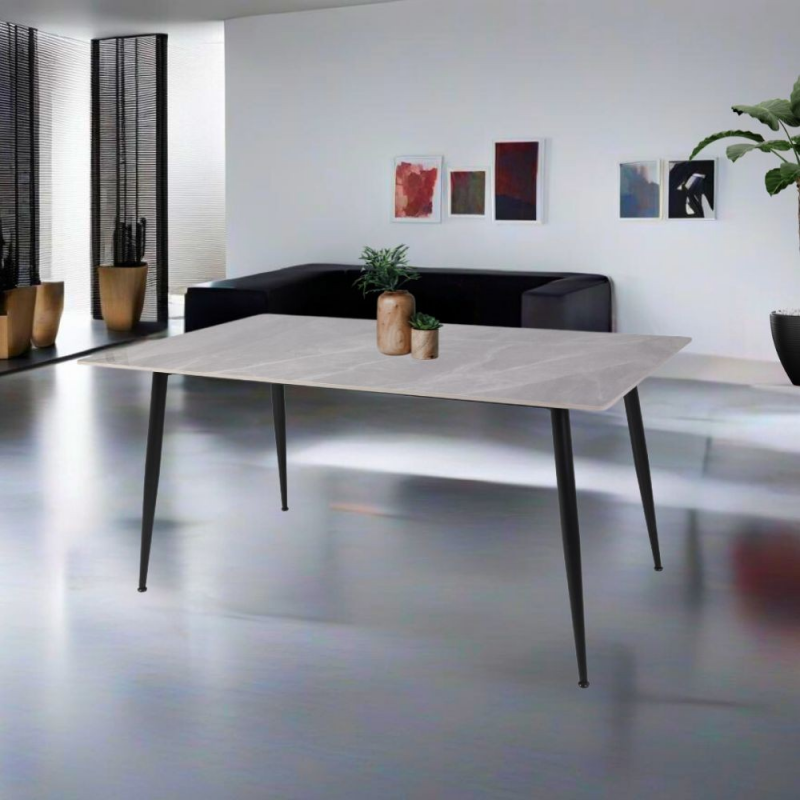 Tavolo Mila 160x90 ceramica marmo grigio lucido e metallo nero