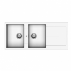 Enigma D200 lavello 2 vasche e gocciolatoio bianco moderno cucina