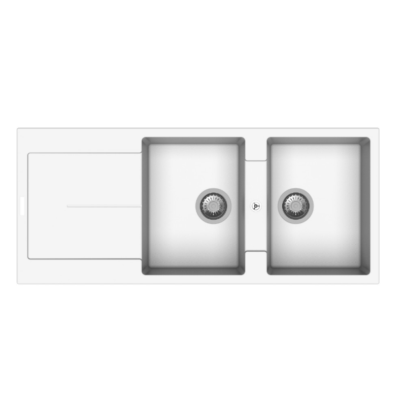 Enigma D200 lavello 2 vasche e gocciolatoio bianco moderno cucina