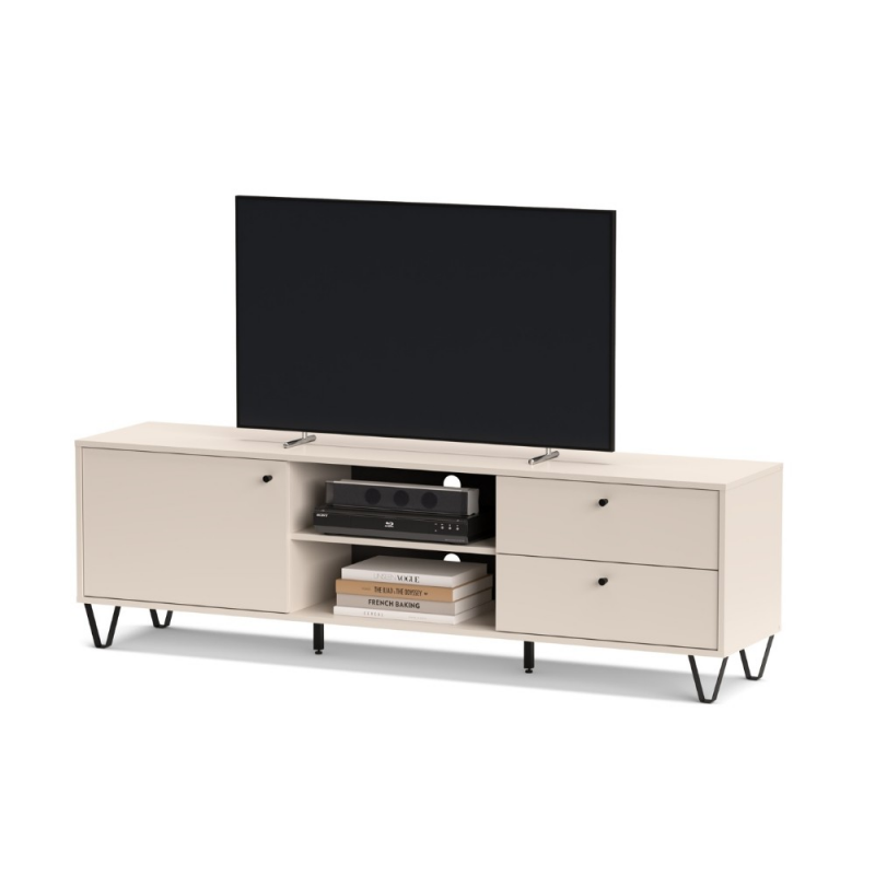 Porta TV Aldo1 con 2 cassetti anta e vani cashmere moderno
