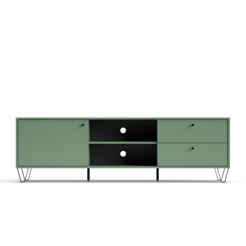 Porta TV Aldo1 con anta, 2 cassetti e vani verde moderno