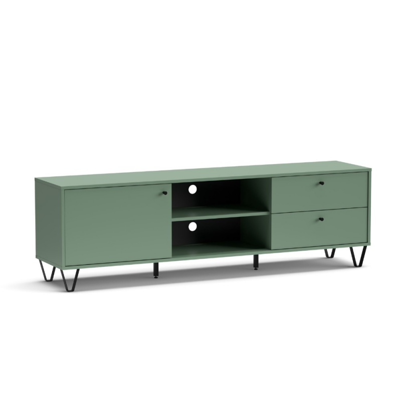 Porta TV Aldo1 con anta, 2 cassetti e vani verde moderno