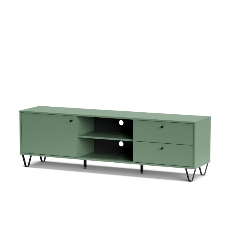 Porta TV Aldo1 con anta, 2 cassetti e vani verde moderno