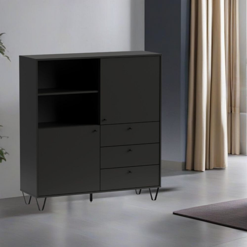Credenza Aldo 6 con 2 ante e 3 cassetti antracite moderna