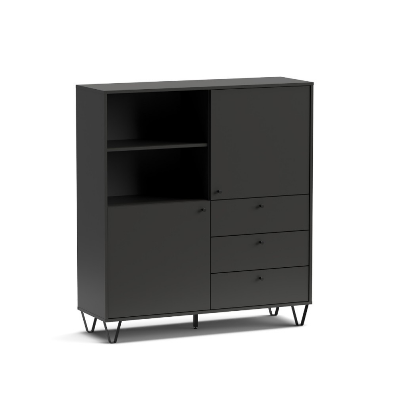 Credenza Aldo 6 con 2 ante e 3 cassetti antracite moderna