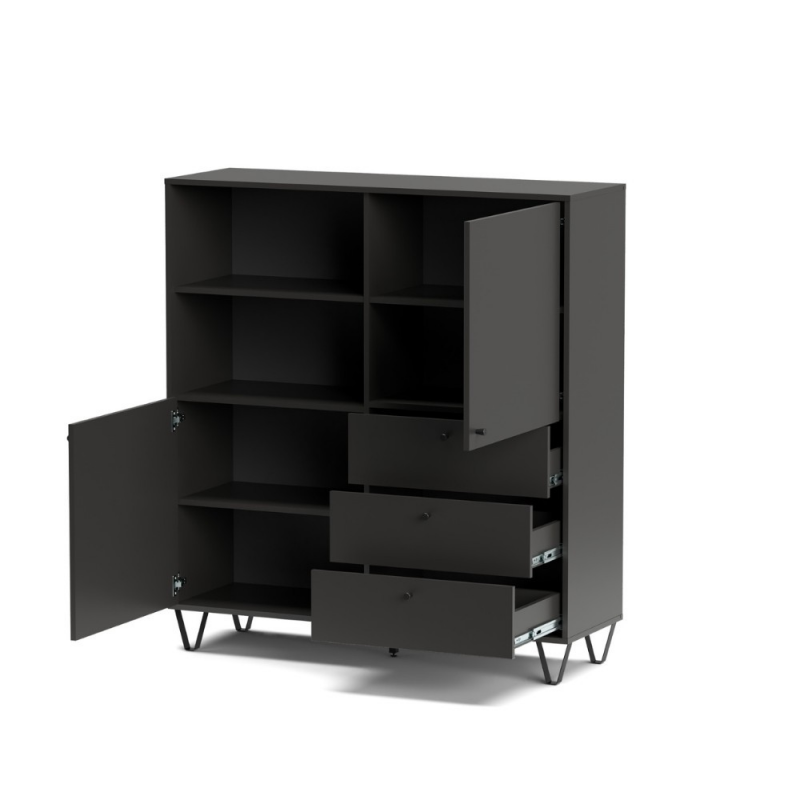 Credenza Aldo 6 con 2 ante e 3 cassetti antracite moderna