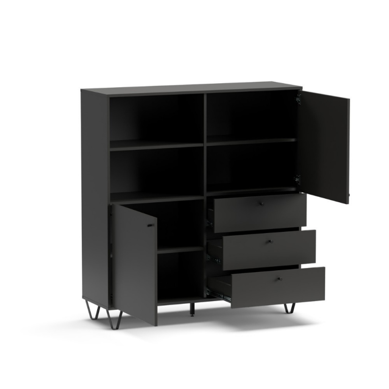 Credenza Aldo 6 con 2 ante e 3 cassetti antracite moderna
