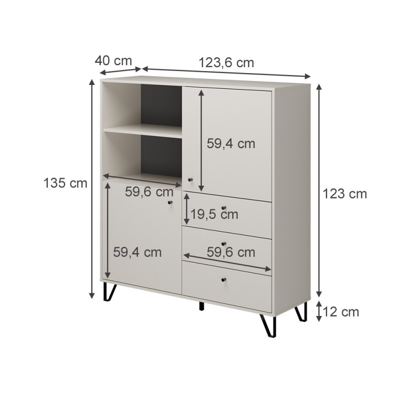 Credenza Aldo 6 con 2 ante e 3 cassetti antracite moderna