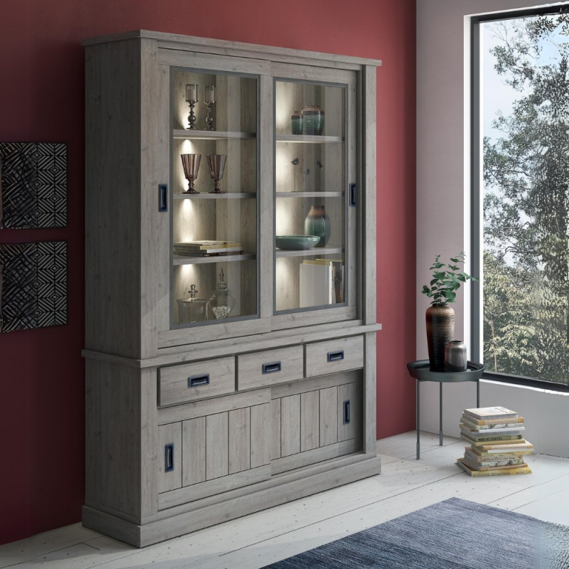 Vetrina Anthony67120 2 ante vetro 3 cassetti ancona oak moderna