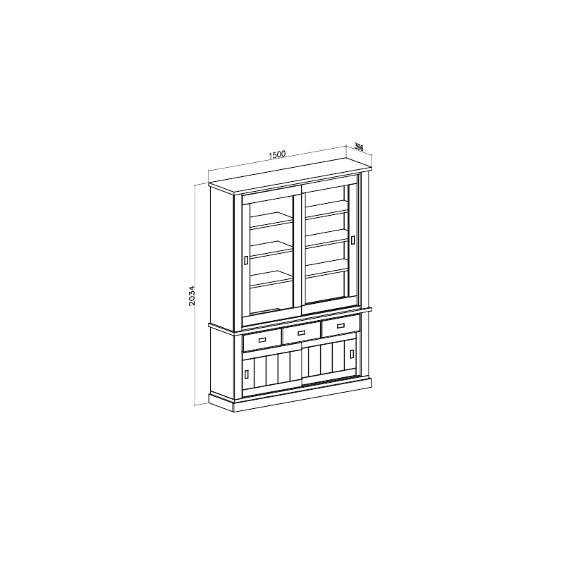 Vetrina Anthony67120 2 ante vetro 3 cassetti ancona oak moderna