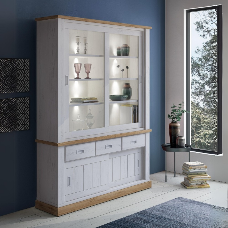 Vetrina Anthony67120 2 ante vetro 3 cassetti rovere wotan pine