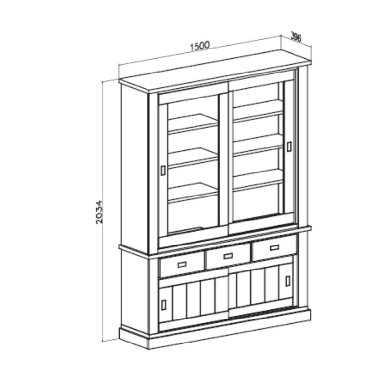 Vetrina Anthony67120 2 ante vetro 3 cassetti rovere wotan pine