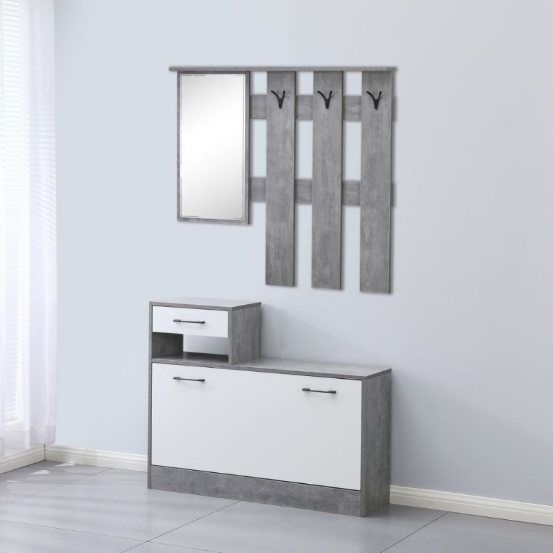 Mobile ingresso Rudolf XL cemento e bianco con specchio