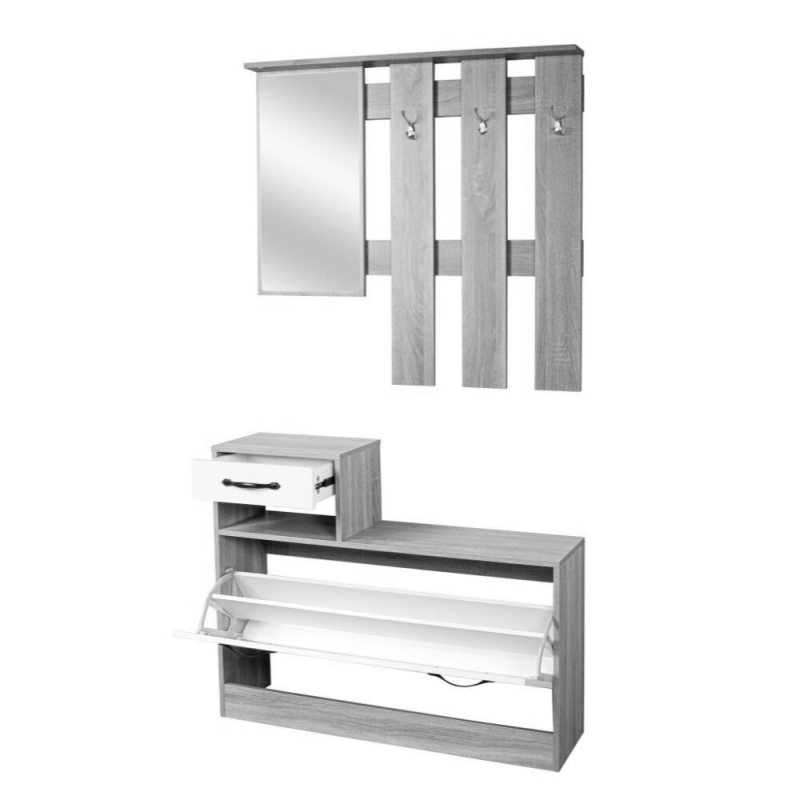 Mobile ingresso Rudolf XL cemento e bianco con specchio
