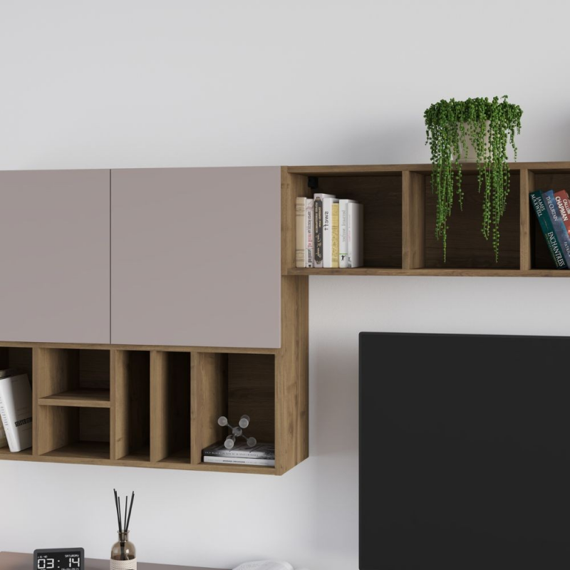 Parete attrezzata Big colore light mocha e hitit noce H 192x32.50x300 cm