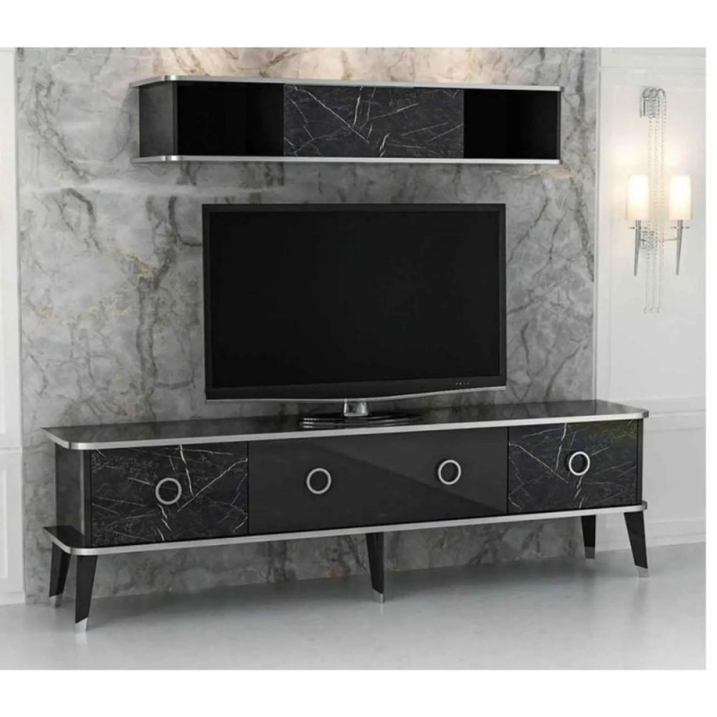Porta TV con pensile BienTV 180 effetto marmo nero moderno