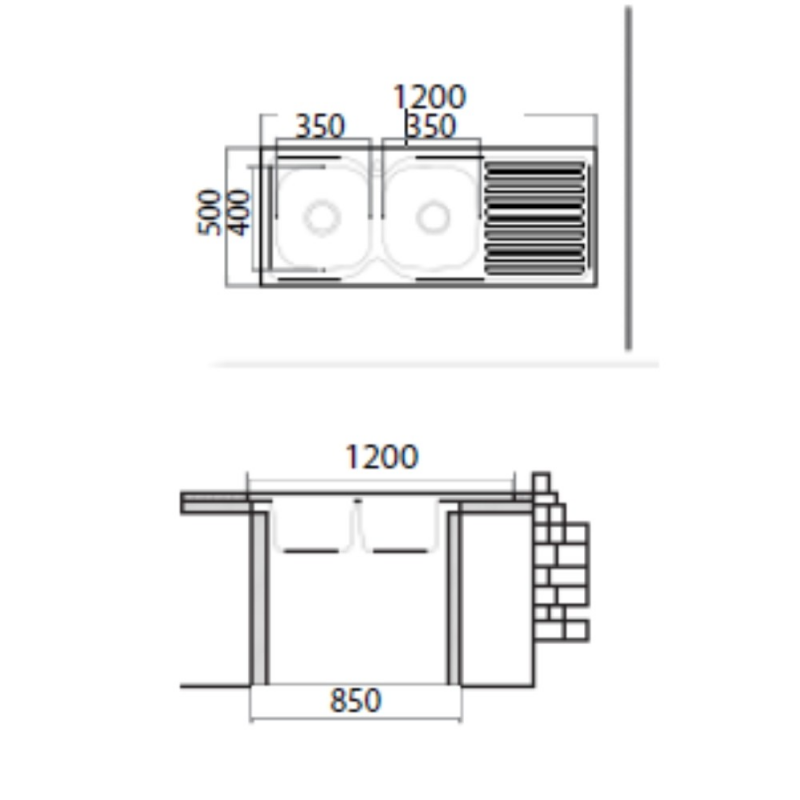 Lavello appoggio 50 Series 120x50 cm SA127 sinistro