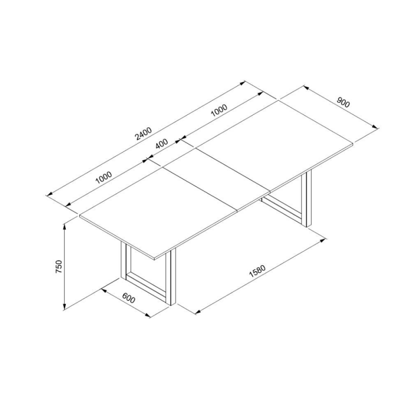 Tavolo allungabile Denver 80C quercia antracite 200x75x90 cm