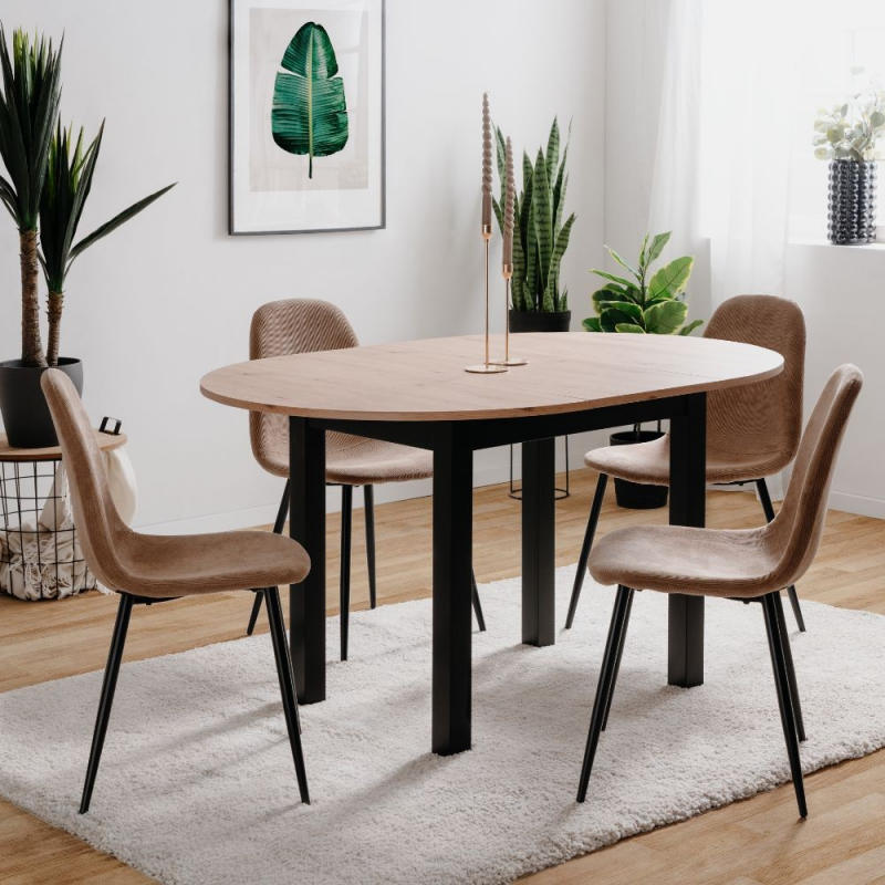 Tavolo rotondo allungabile Coburg 100 quercia/nero – Versatilità e stile