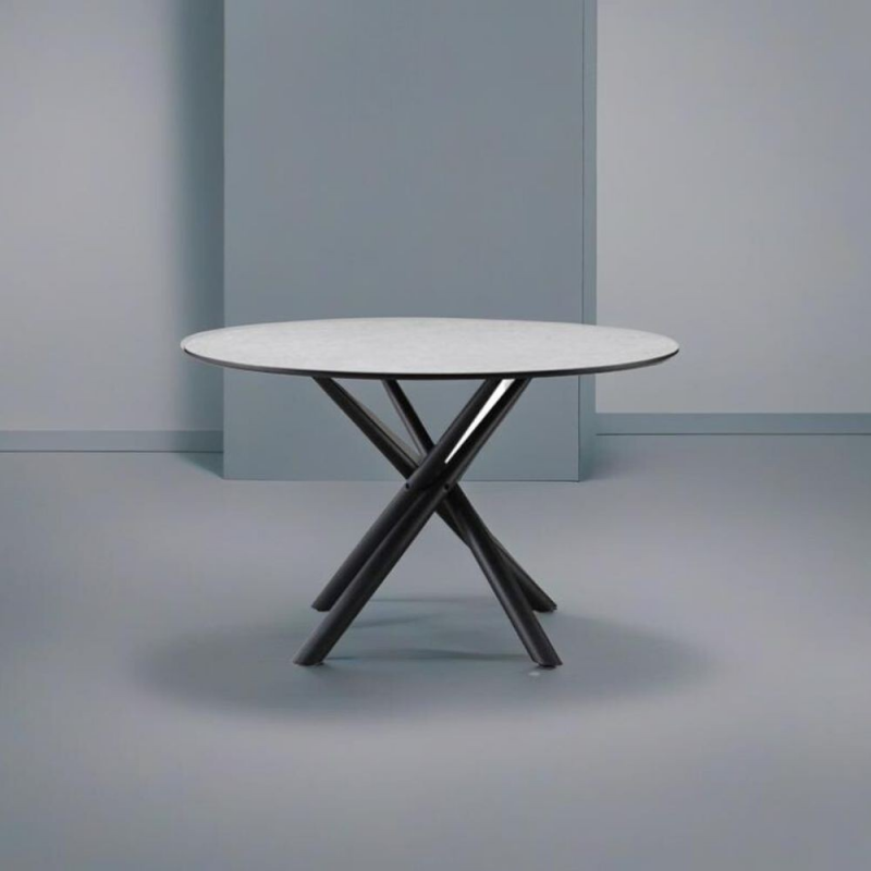 Tavolo tondo Logan cemento Ø120xH76,5 cm gambe metallo nero