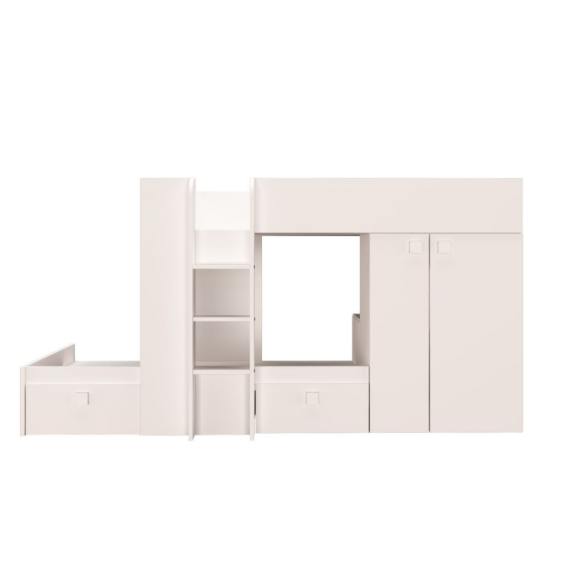 Letto a castello 1277 reversibile bianco con armadio e cassetti