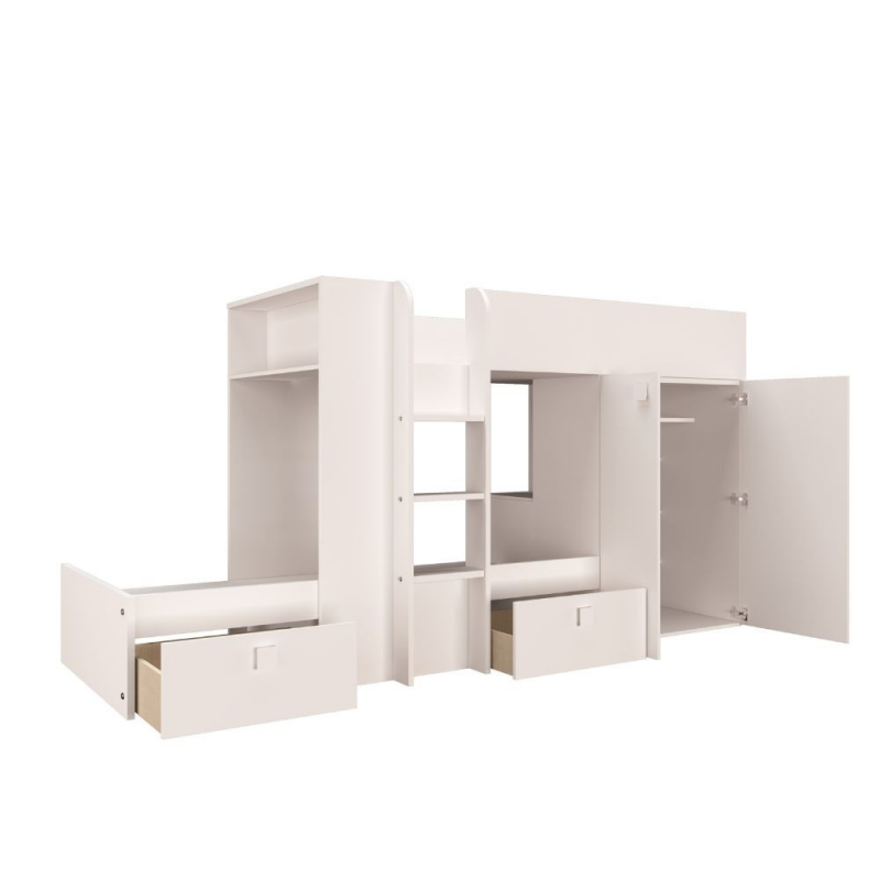 Letto a castello 1277 reversibile bianco con armadio e cassetti