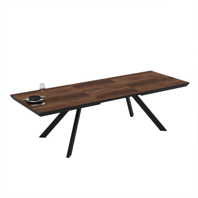 Tavolo allungabile Corin piano noce gambe metallo nero moderno