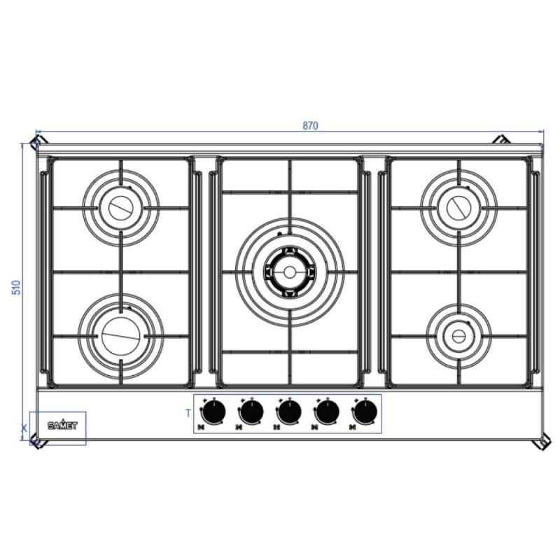 Piano cottura a gas Samet Apollo 2 incasso 5 fuochi 90 cm inox