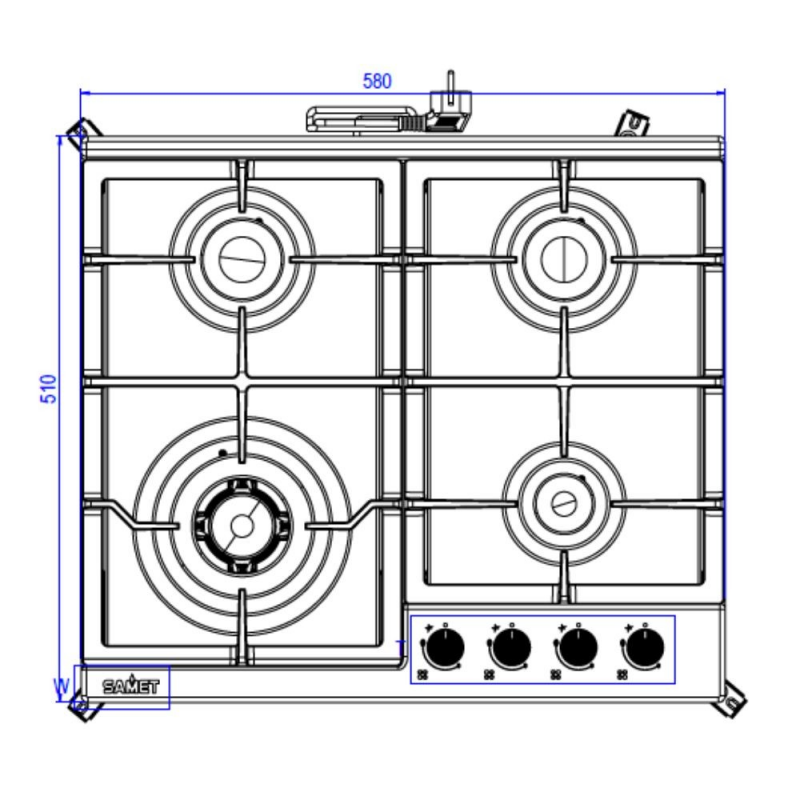 Piano cottura Samet Sansone a gas 4 fuochi 60 cm acciaio inox