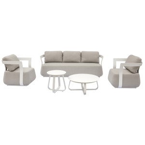 Salotto Monaco Alluminio Bianco Cuscini Alti Beige Moia