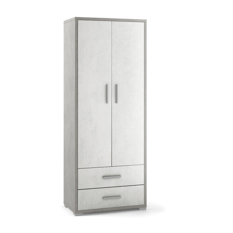Armadio 2 ante 2 cassetti H182 L71 cemento e ossido bianco