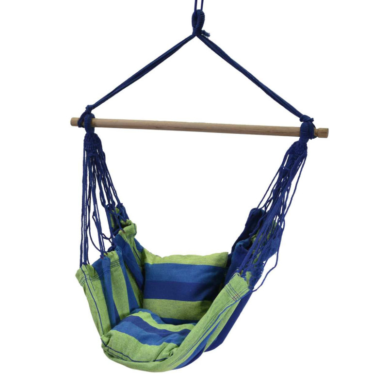 Sedia dondolo tessuto righe blu/verde con 2 cuscini 100x130 cm