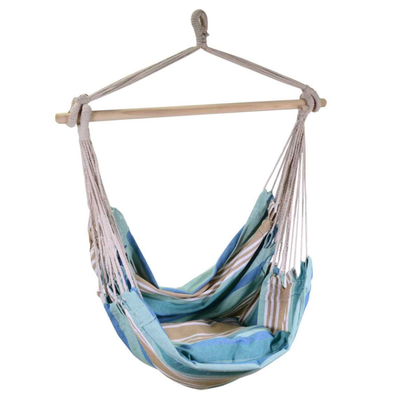 Sedia dondolo tessuto righe verde/acqua con cuscino 130x100 cm