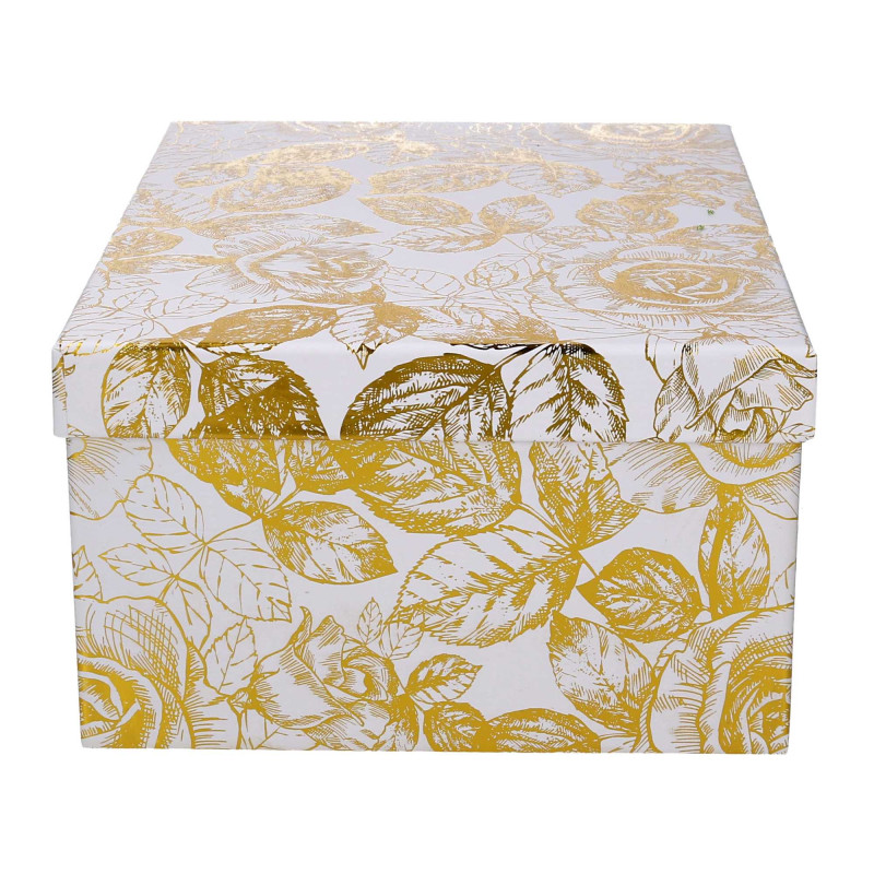 Scatola cartone rose dorate bianco rettangolare 37,5x29x16 cm
