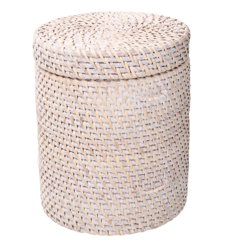 Scatola rattan Algarve bianca tonda Ø20xH24 cm decorativa