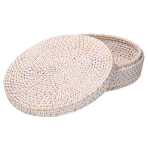 Scatola rattan Algarve bianca tonda Ø30xH10 cm decorativa