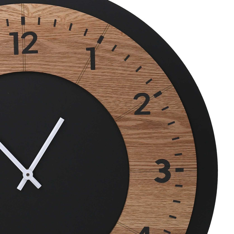 Orologio legno naturale e nero Ø50 cm moderno da parete