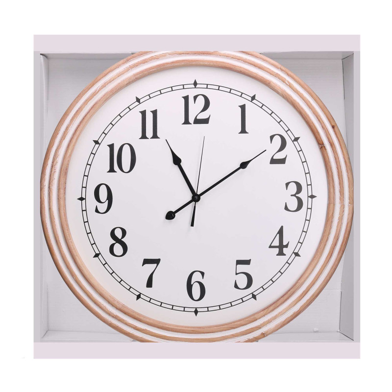 Orologio legno bianco tondo Ø60xH4,5 cm elegante da parete