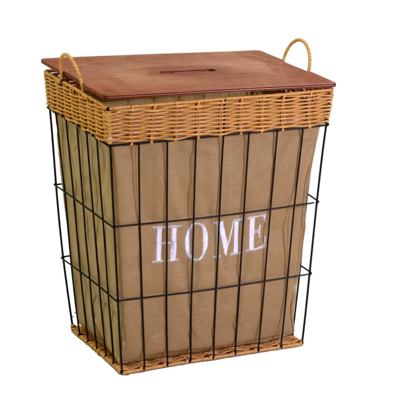 Cestone metallo con fodera e coperchio 45x33xH52 cm robusto