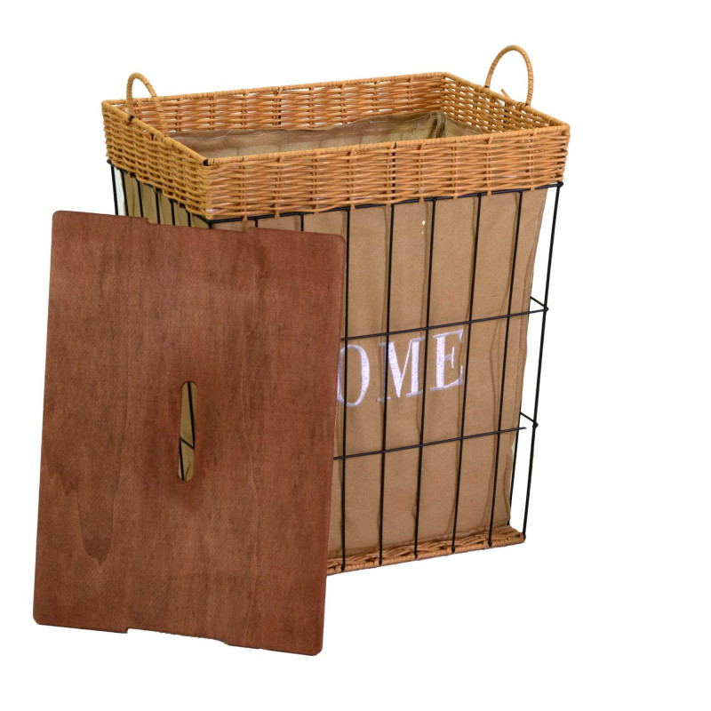 Cestone metallo con fodera e coperchio 45x33xH52 cm robusto