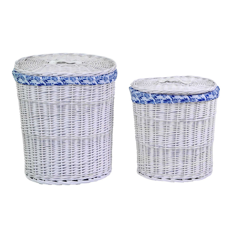 Cestone vimini bianco felce blu ovale 51x35xH57 cm elegante