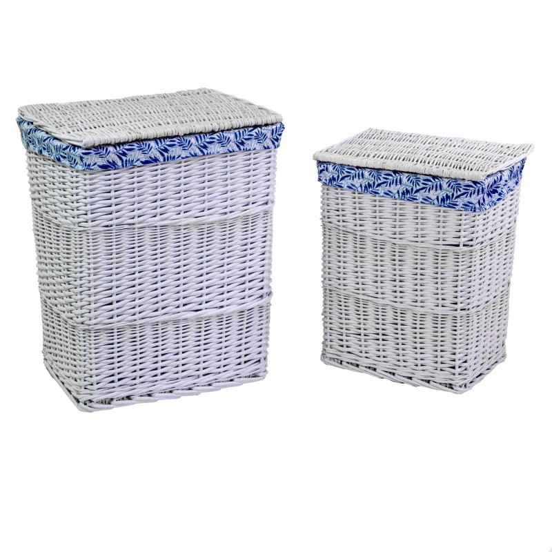 Cestone vimini bianco felce blu rettangolare 45x33xH55 cm elegante