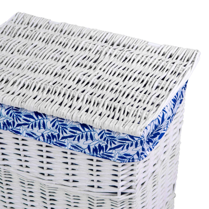 Cestone vimini bianco felce blu rettangolare 45x33xH55 cm elegante