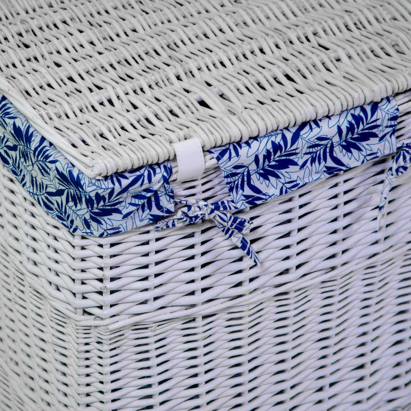 Cestone vimini bianco felce blu rettangolare 45x33xH55 cm elegante