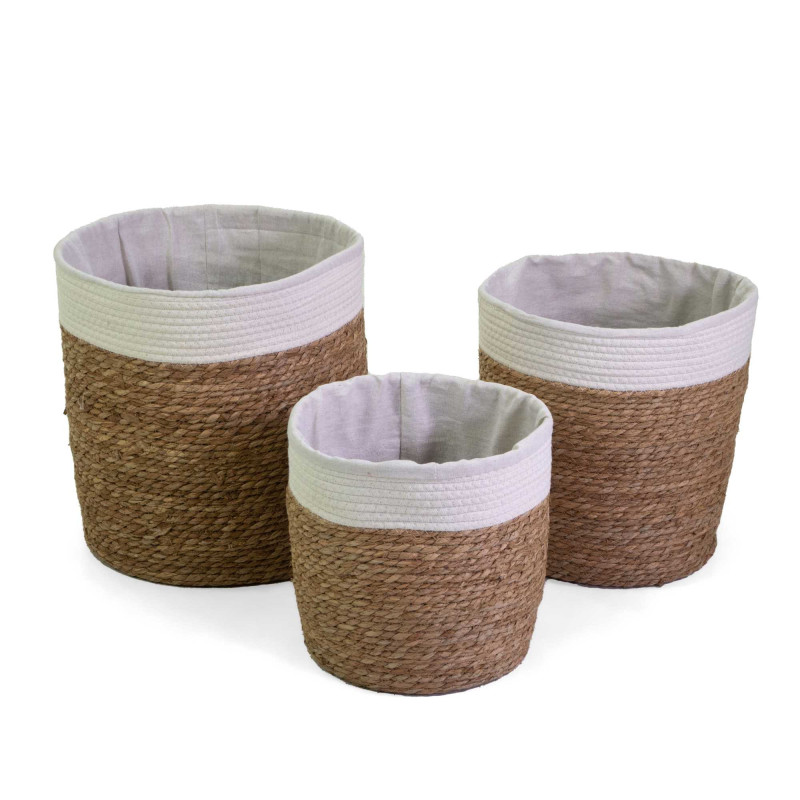 Cesta fibra naturale con fodera tonda Ø38xH39/61 cm decorativa