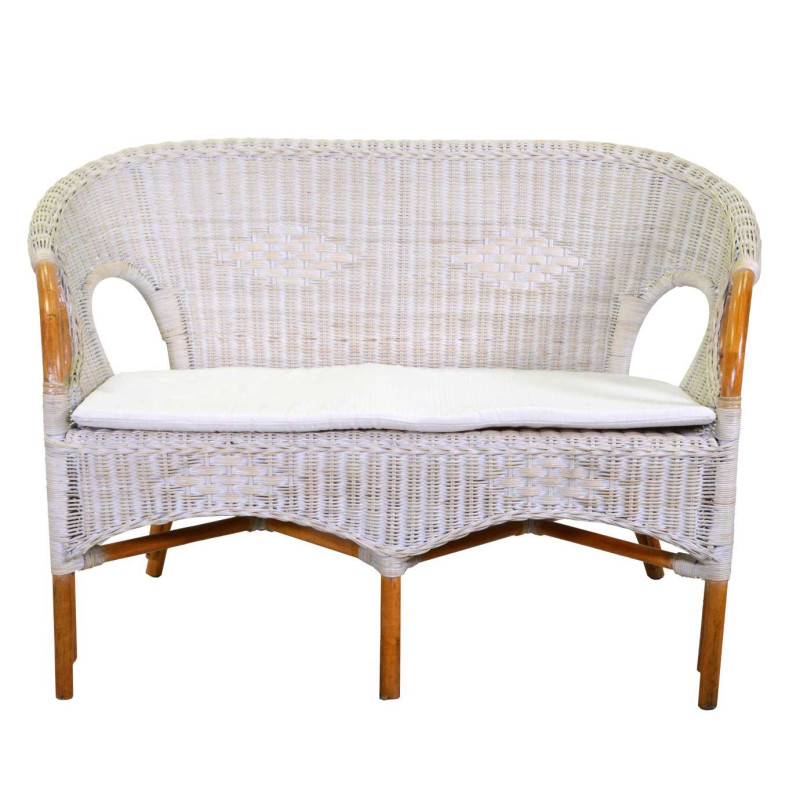 Salotto Lucrezia 4 pezzi rattan sbiancato con cuscini giardino