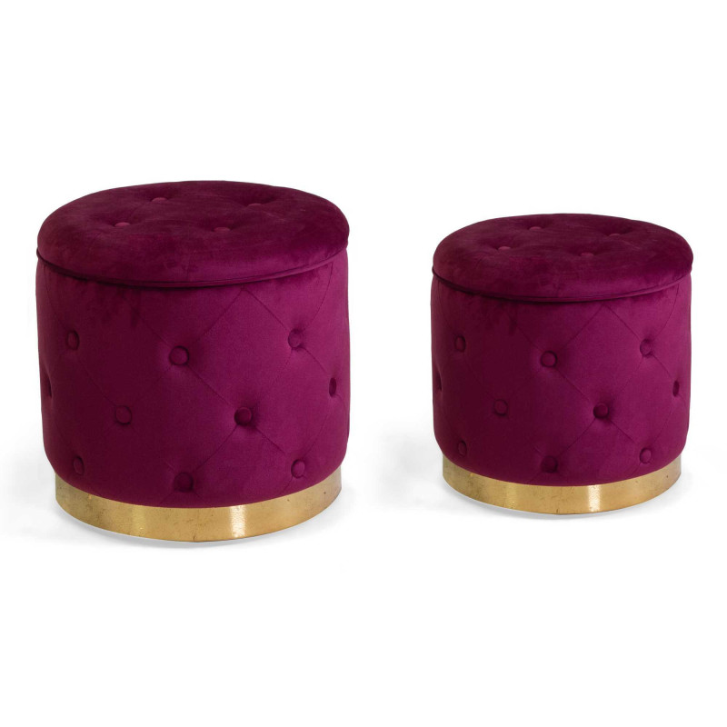 Pouf contenitore velluto trapuntato rosso tondo Ø45xH44 cm