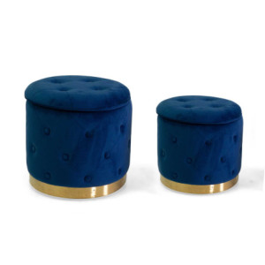 Pouf contenitore velluto trapuntato blu tondo Ø45xH44 cm