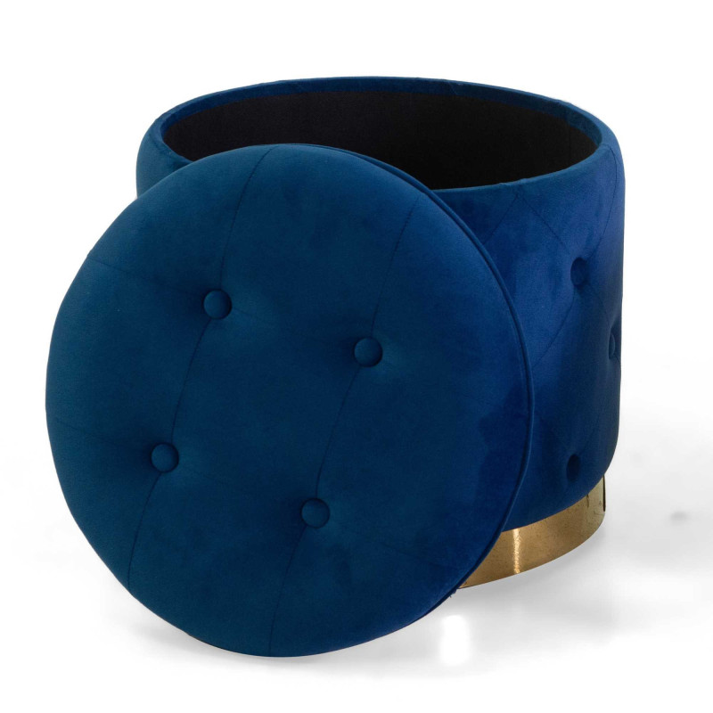 Pouf contenitore velluto trapuntato blu tondo Ø45xH44 cm