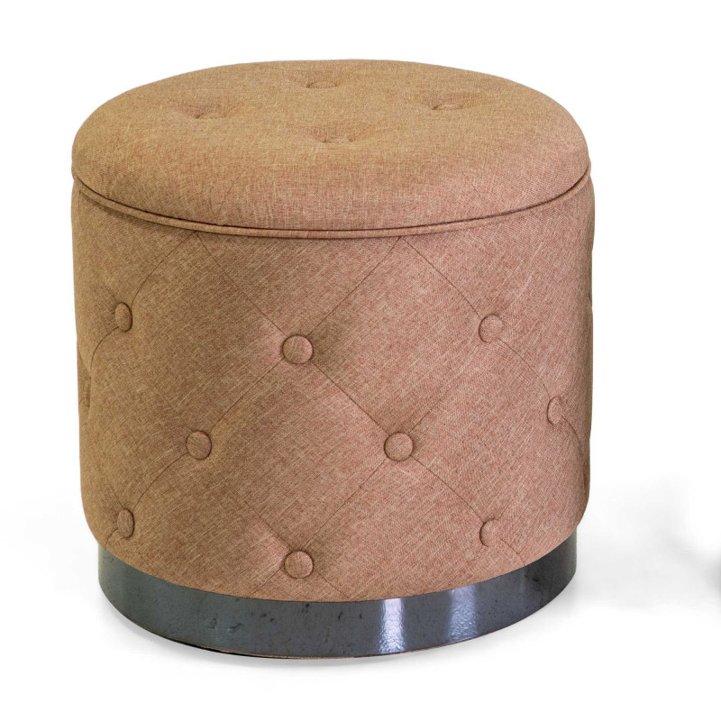 Pouf contenitore tessuto trapuntato beige Ø45xH44 cm elegante